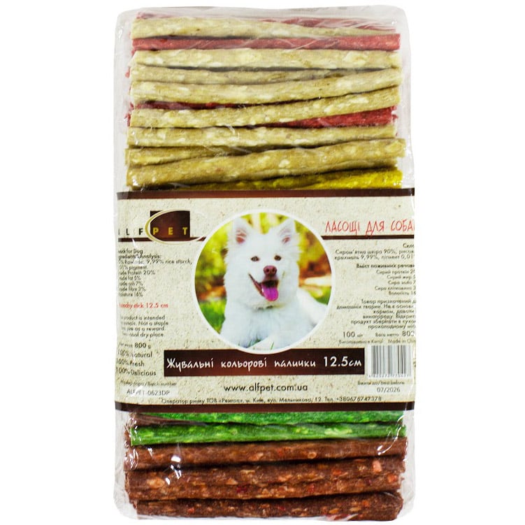 Ласощі для собак AlfPet Жувальні кольорові палички 12.5 см 100 шт. 800 г - фото 1