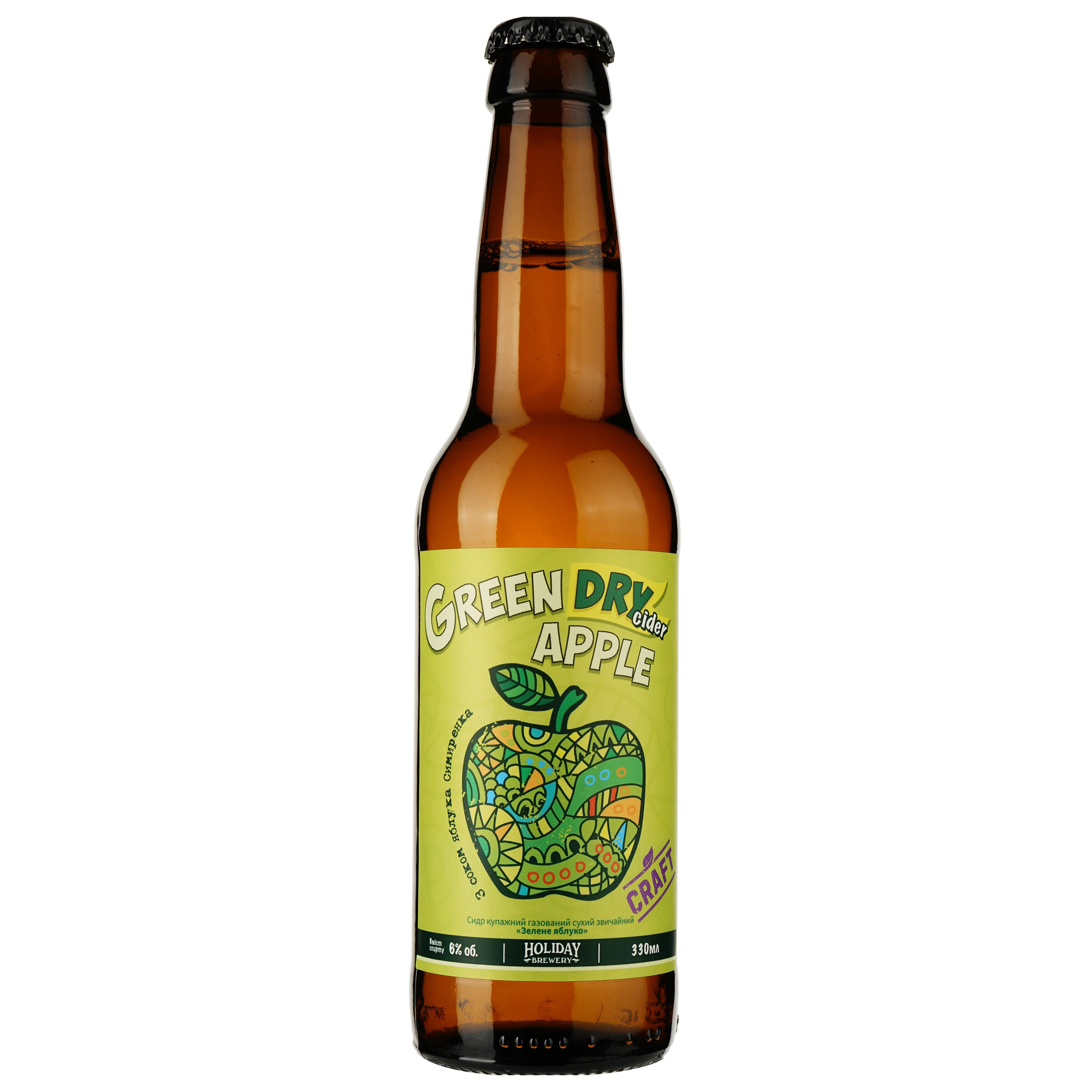 Сидр Holiday Brewery Green Apple Dry, сухой, 6%, 0,33 л - фото 1