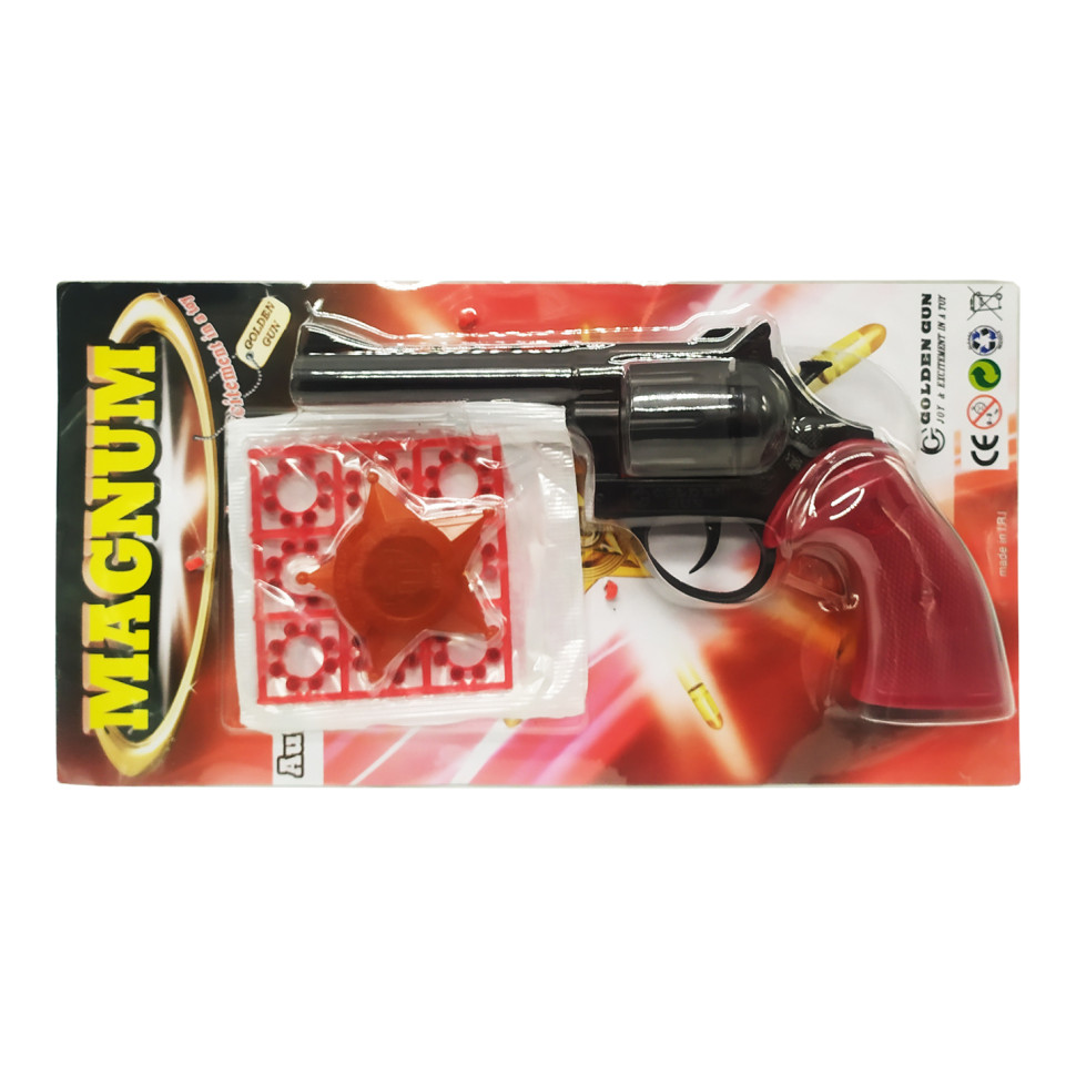 Игрушечный Револьвер Golden Gun Magnum с пистонами и значком 280GG - фото 4