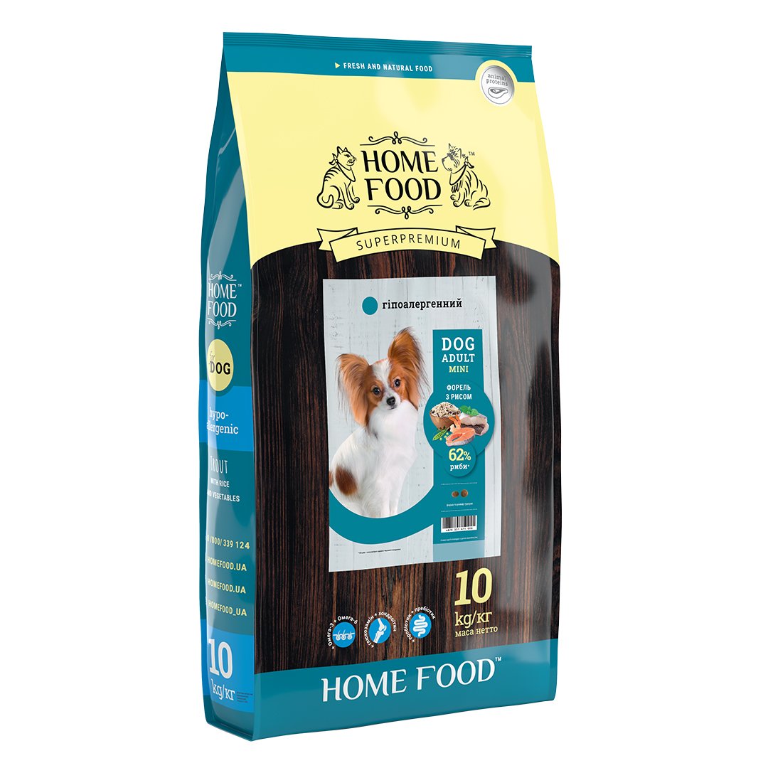 Гіпоалергенний сухий корм для собак дрібних порід Home Food Adult Mini, з фореллю та рисом, 10 кг - фото 1