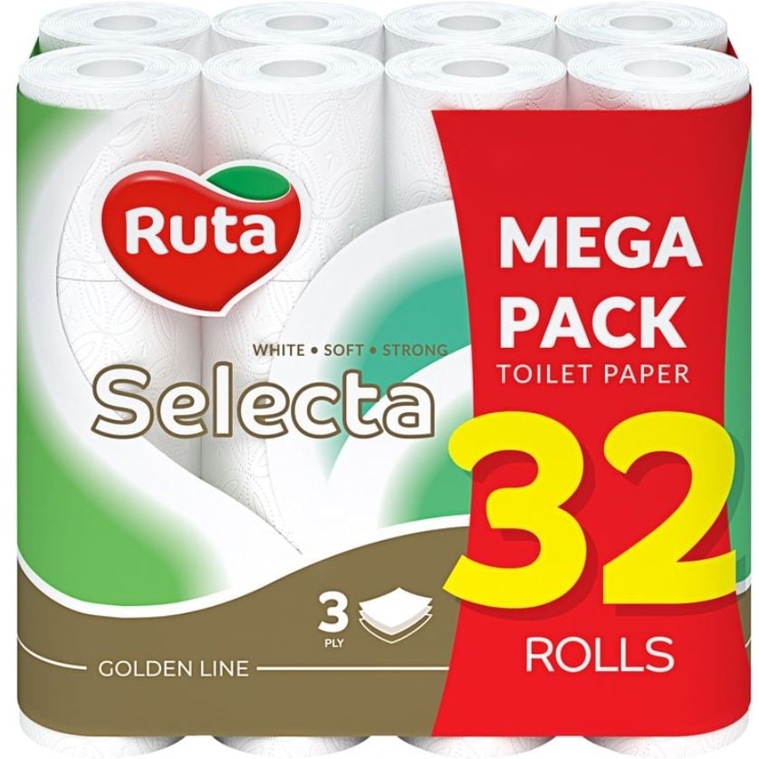 Туалетная бумага Ruta Selecta, трехслойная, 32 рулона, белая - фото 1