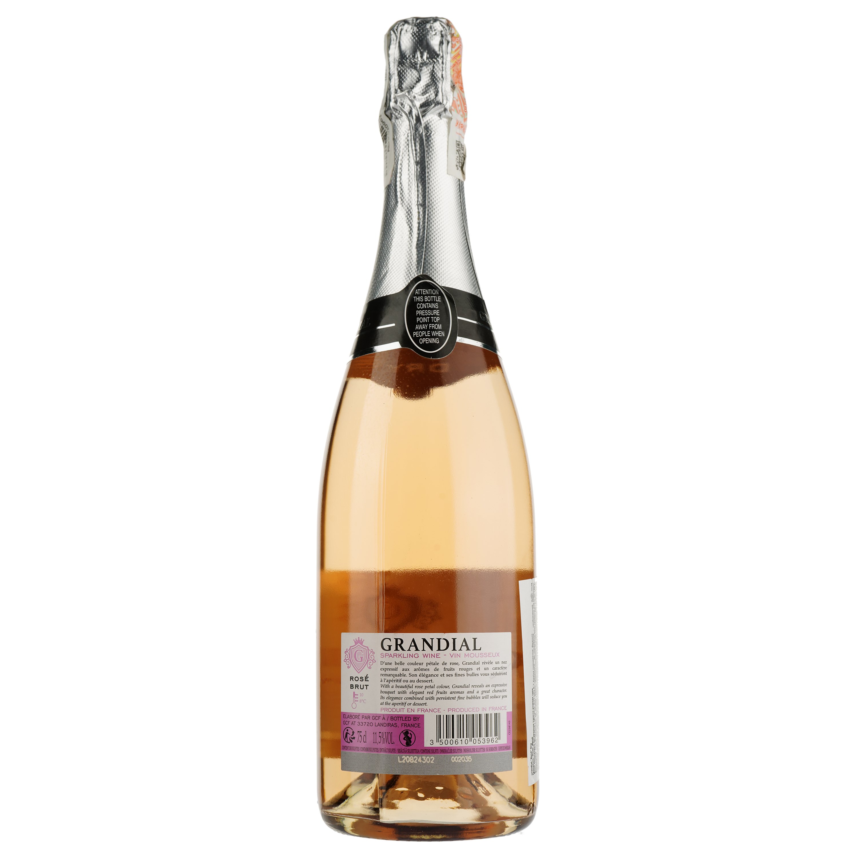 Ігристе вино Les Grands Chais de France Grandial Rose Brut, рожеве, сухе, 10,5%, 0,75 л - фото 2