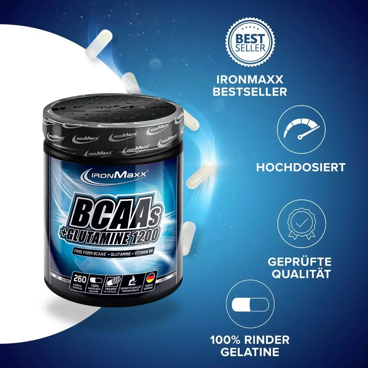 Аминокислота IronMaxx BCAA´s + Glutamine 1200, 260 капсул - фото 2