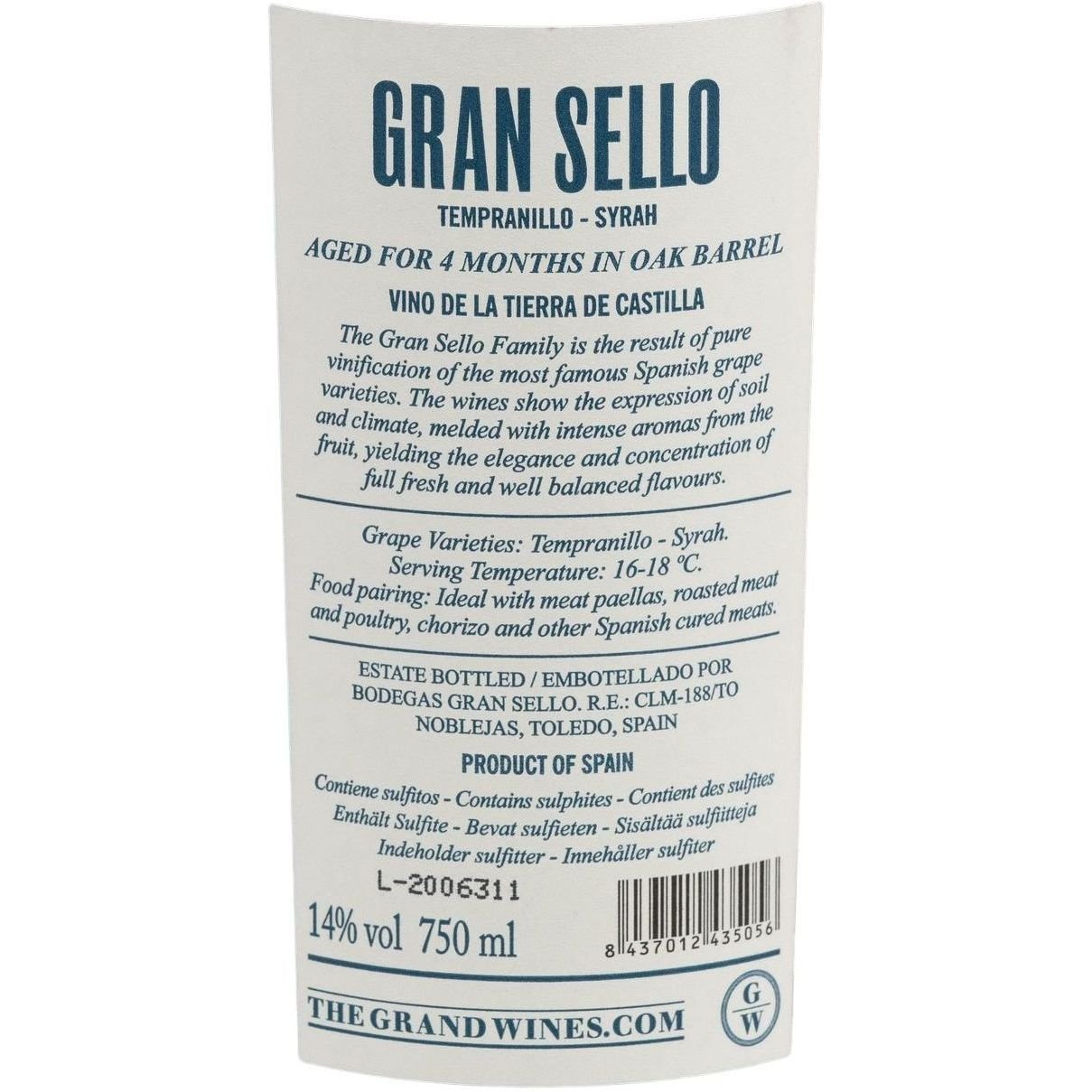 Вино Gran Sello Tempranillo Syrah 2020 червоне сухе 2020 0.75 л - фото 2