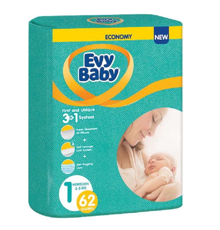 Подгузники Evy Baby 1 (2-5 кг), 62 шт. - фото 1