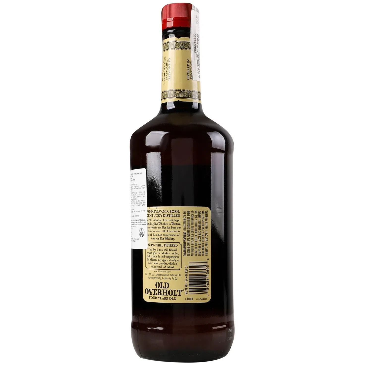 Віскі Old Overholt Straight Rye 43% 1 л - фото 2