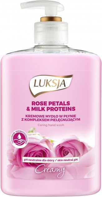 Рідке крем-мило Luksja Rose&milk milk proteins, з дозатором, 500 мл - фото 1