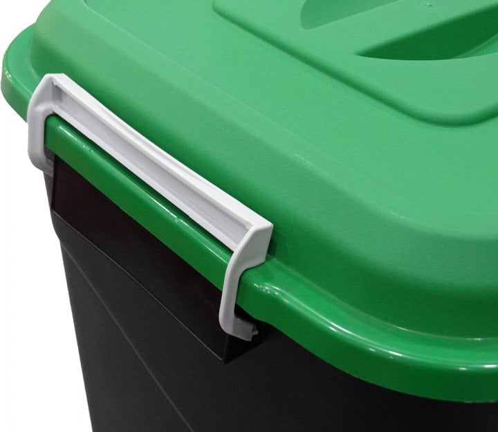 Бак для сміття Tayg Eco, 75 л, з кришкою та ручками, чорний із зеленим (411038) - фото 2