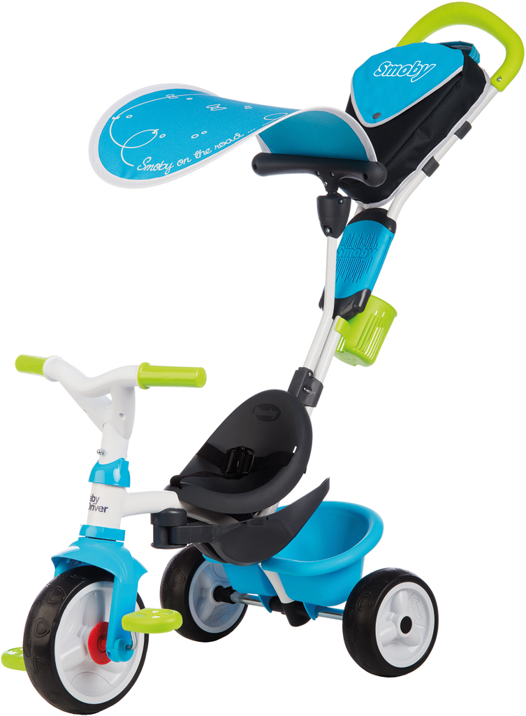 Триколісний велосипед Smoby Toys Бебі Драйвер з козирком і багажником, блакитно-зелений (741200) - фото 1