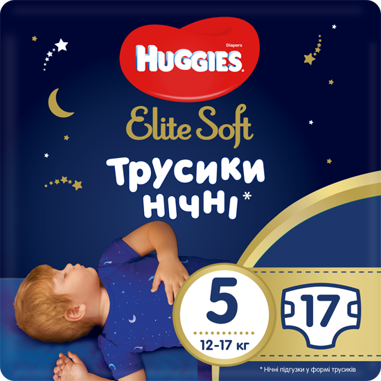 Підгузки-трусики Huggies Elite Soft Overnites 5 (12-17 кг), 17 шт. - фото 1