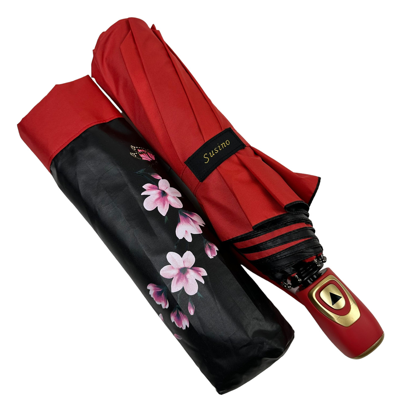 Женский складной зонтик полуавтомат Susino 99 см красный - фото 2