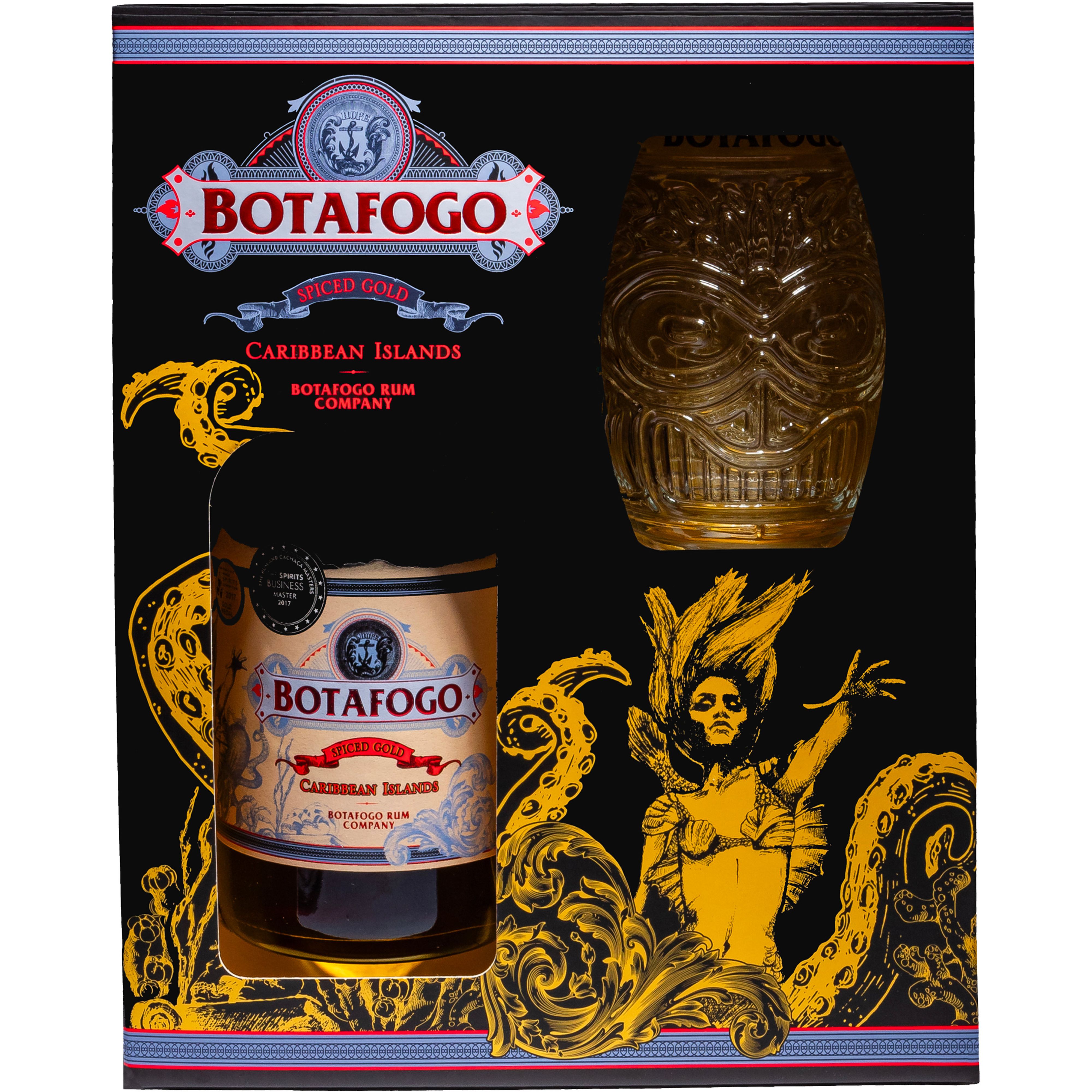 Набор: ром Botafogo Spiced 40%, 0.7 л + стакан в подарочной упаковке - фото 1