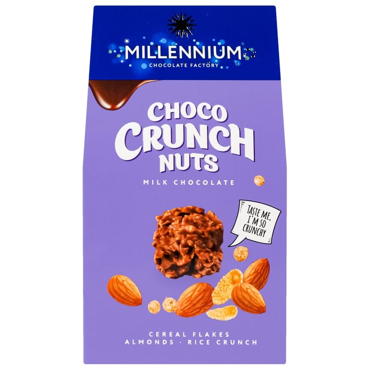 Цукерки Millennium Choco Crunch мигдаль, пластівці, рисові кульки, 100 г (857542) - фото 1
