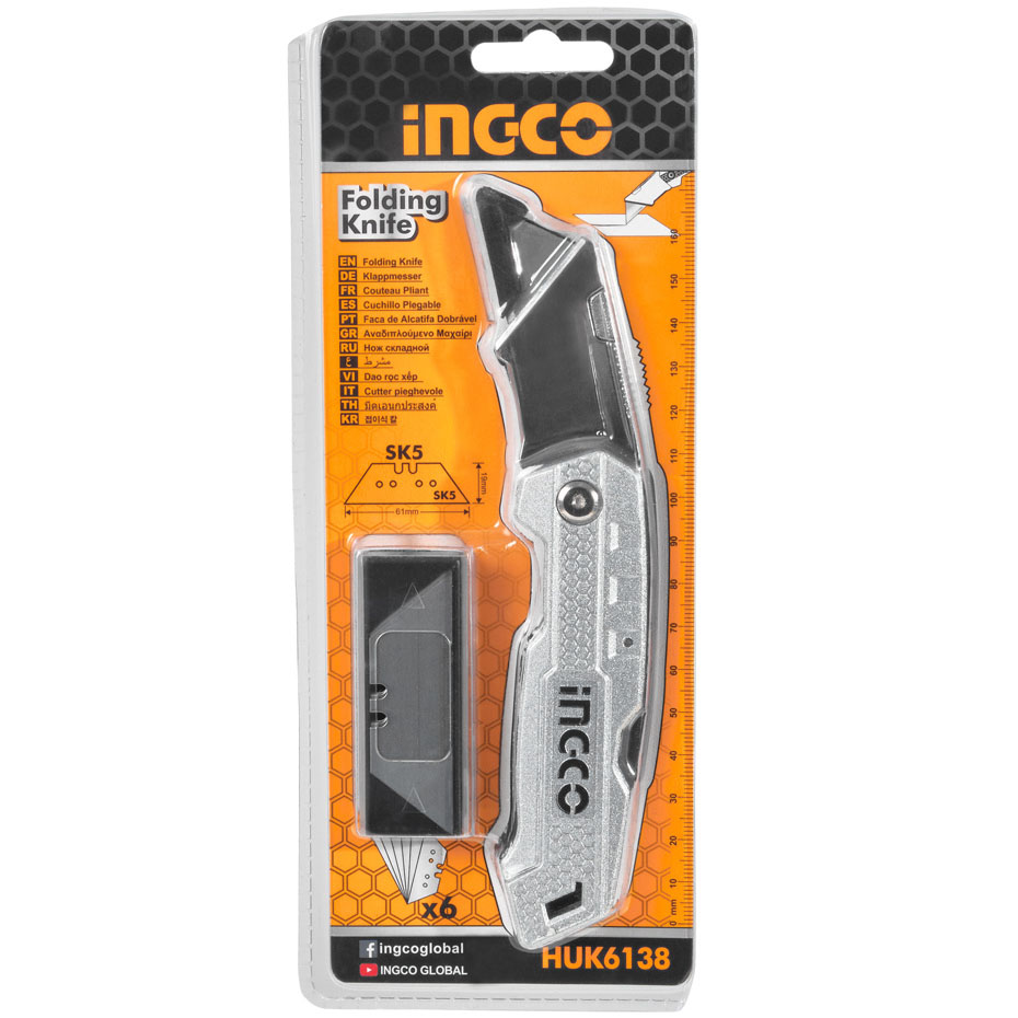 Ніж складаний алюмінієвий Ingco 5 лез трапеція SK5 (HUK6138) - фото 6