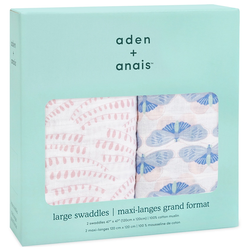 Набор многоразовых муслиновых пеленок Aden + Anais Deco, 120х120 см, розовый с синим, 2 шт. (ASWC20013) - фото 3
