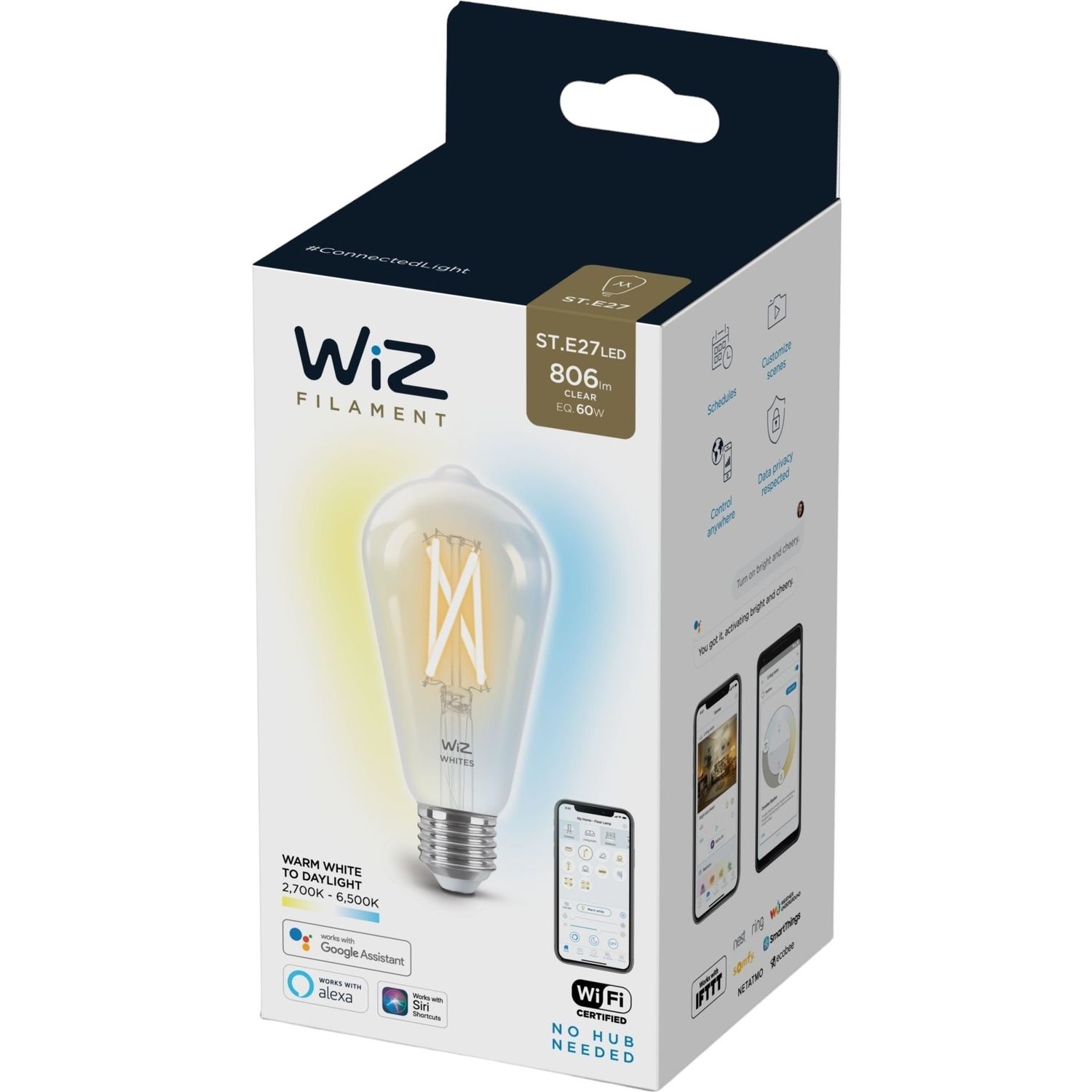 Лампа WiZ LED E27 Wi-Fi умная 7 Вт 2700-6500 K 806 ЛМ ST64 (929003018601) - фото 3