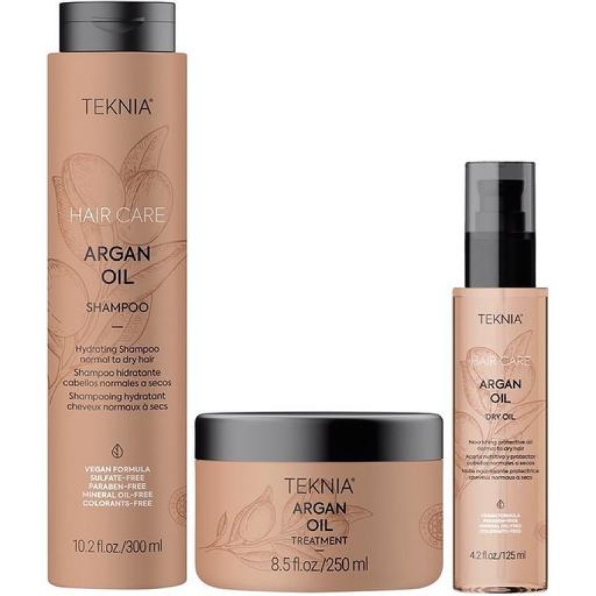 Подарунковий набір для догляду за волоссям Lakme Teknia Argan Oil: шампунь 300 мл + маска 250 мл + олія 125 мл - фото 1