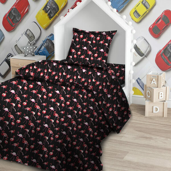 Комплект постельного белья Ecotton Поплин Фламинго, полуторный, 210х147 см, черный (22815) - фото 1