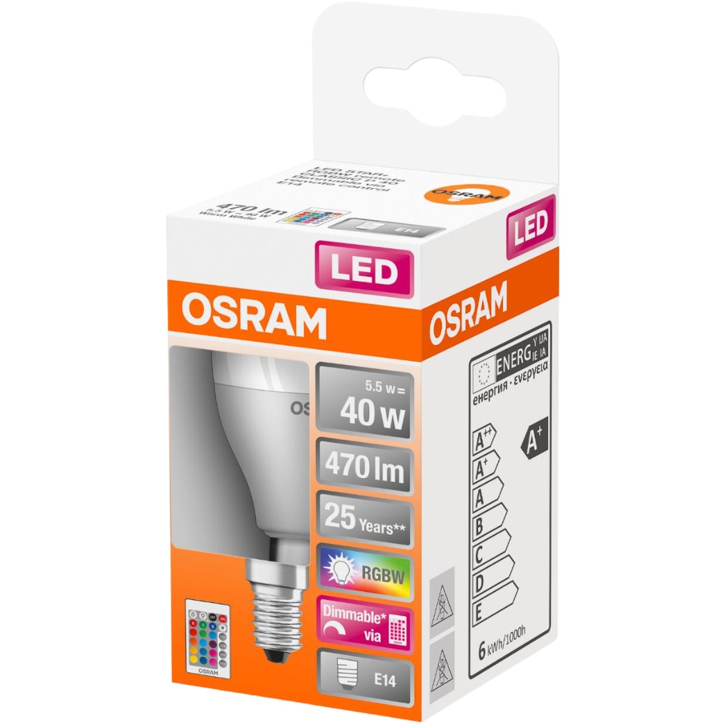 Лампа Osram LED Star Е14 RGB 5.5W 2700K 470Lm Р45 пульт ДК (4058075430877) - фото 1