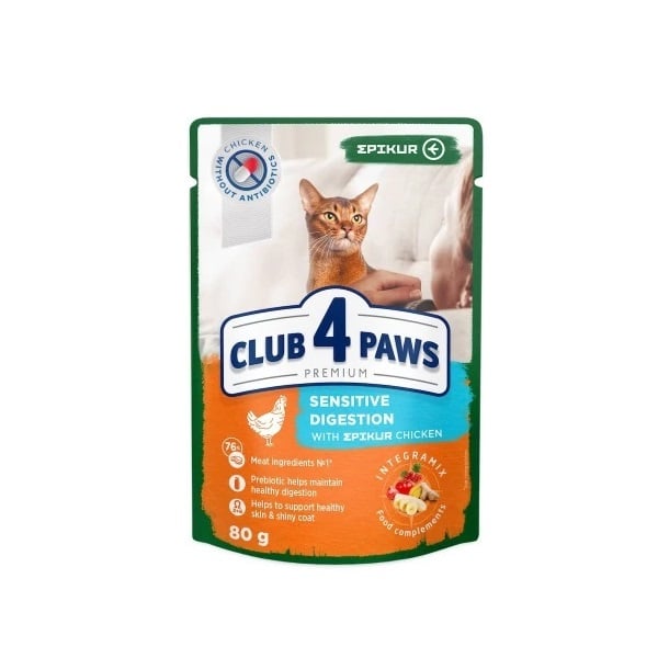 Вологий корм для котів Club 4 Paws Premium з чутливим травленням, з куркою в соусі, 80 г (B5612001) - фото 1