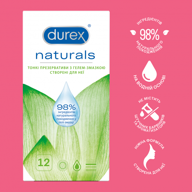 Презервативы латексные с гелем-смазкой Durex Naturals, тонкие, 12 шт. (3188568) - фото 4