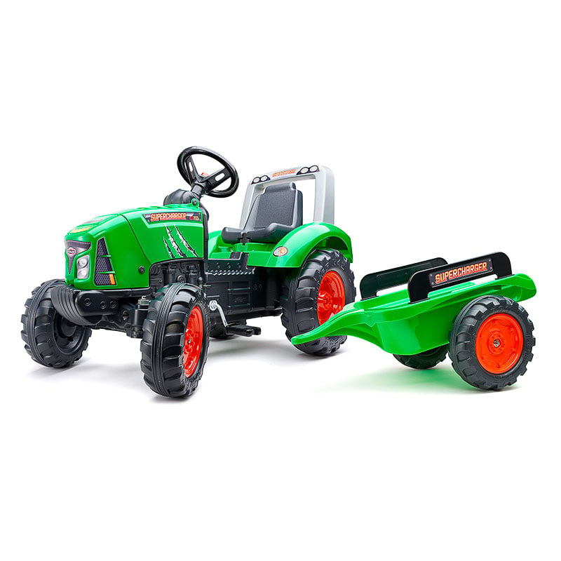 Детский трактор Falk 2021AB на педалях, с прицепом, зеленый (2021AB) - фото 1