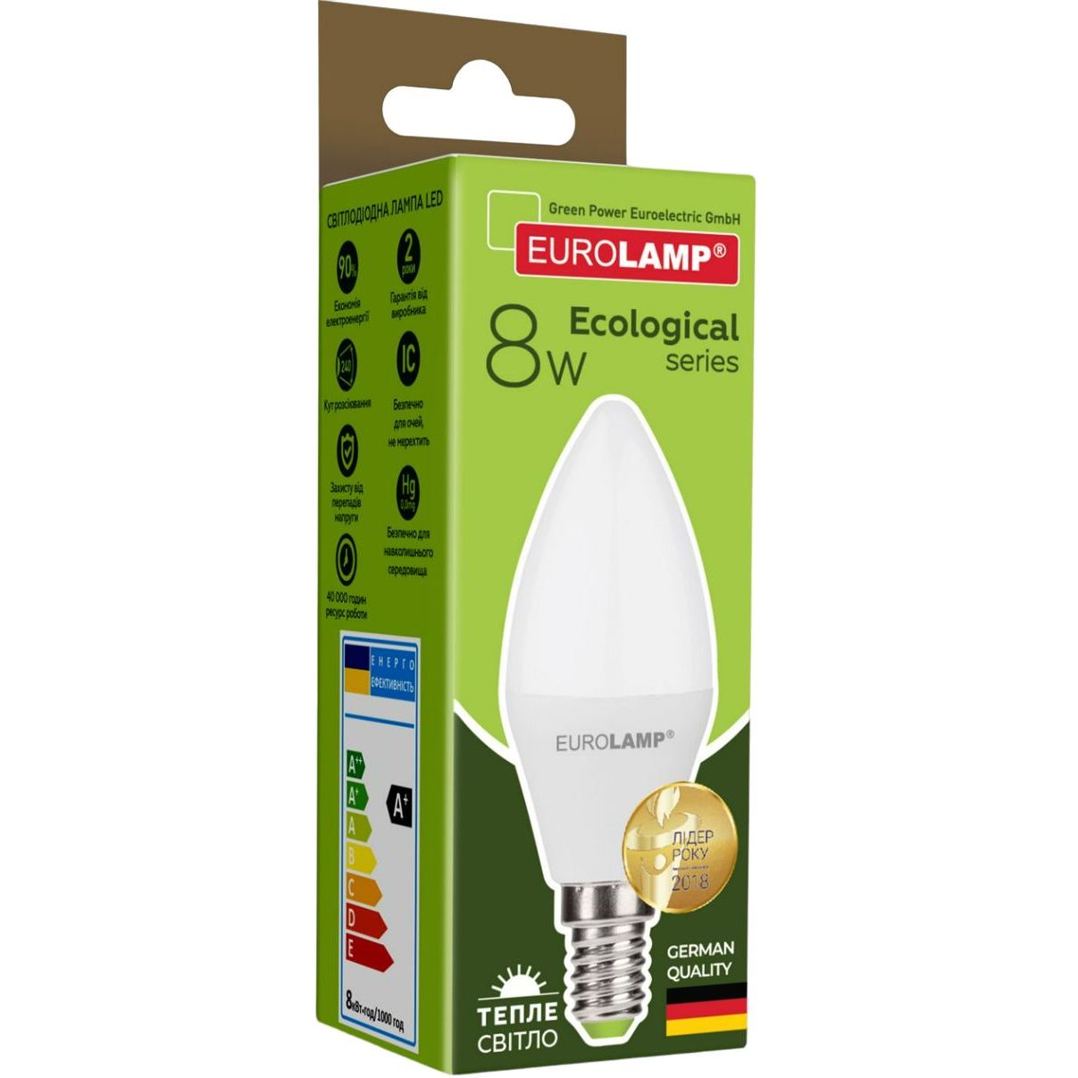 Світлодіодна лампа Eurolamp LED Ecological Series, CL 8W, E14 3000K (50) (LED-CL-08143(P)) - фото 4