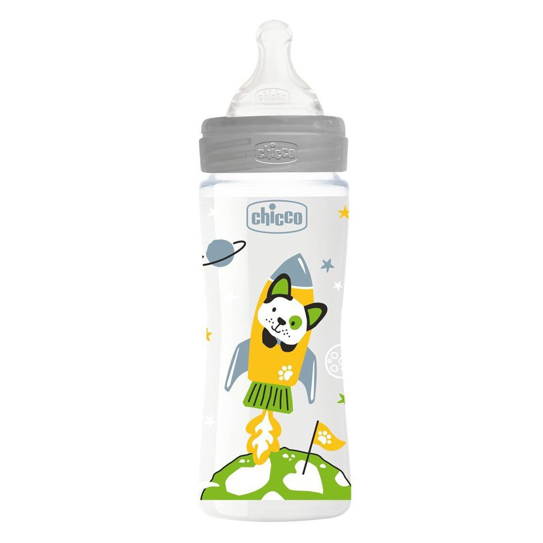 Бутылочка для кормления Chicco Well-Being Physio Colors с силиконовой соской, 330 мл, серый (28637.30) - фото 1