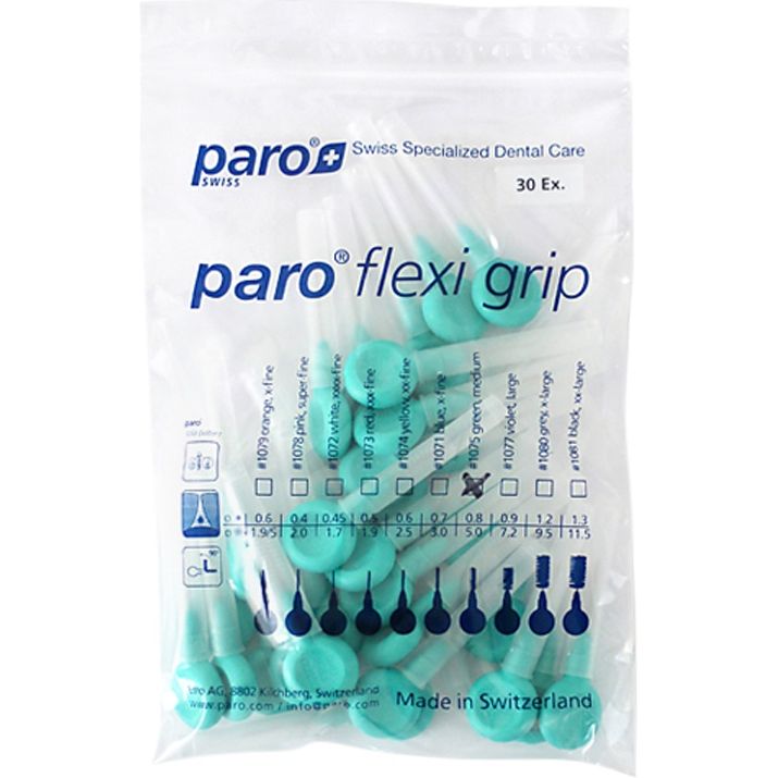 Набір міжзубних щіток Paro Swiss Flexi Grip середній 5 мм з ковпачком зелений 30 шт. - фото 2