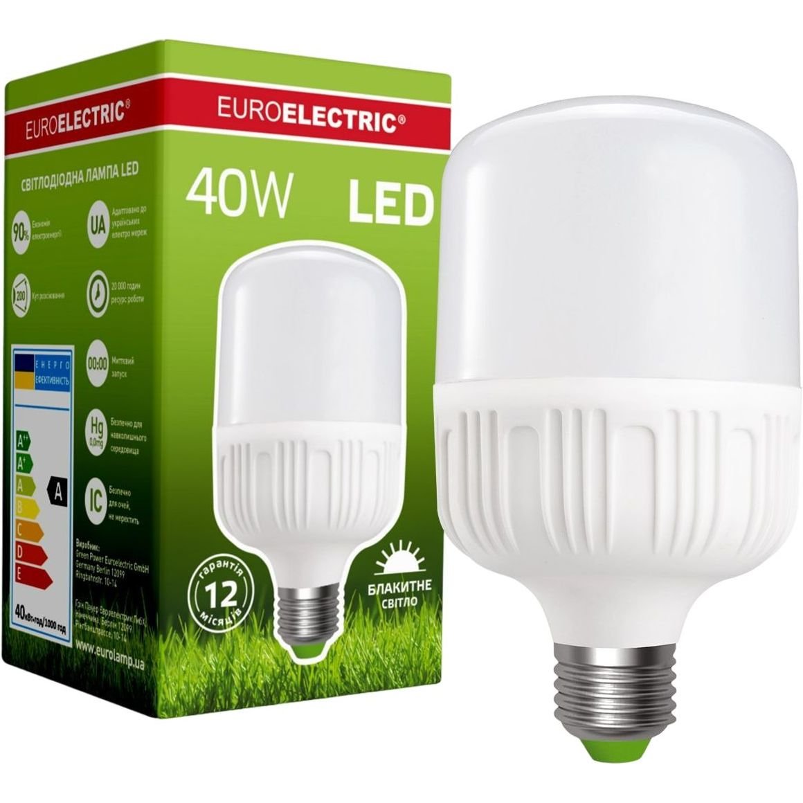 Светодиодная лампа Euroelectric LED Сверхмощная Plastic, 40W, E27, 6500K (40) (LED-HP-40276(P)) - фото 1