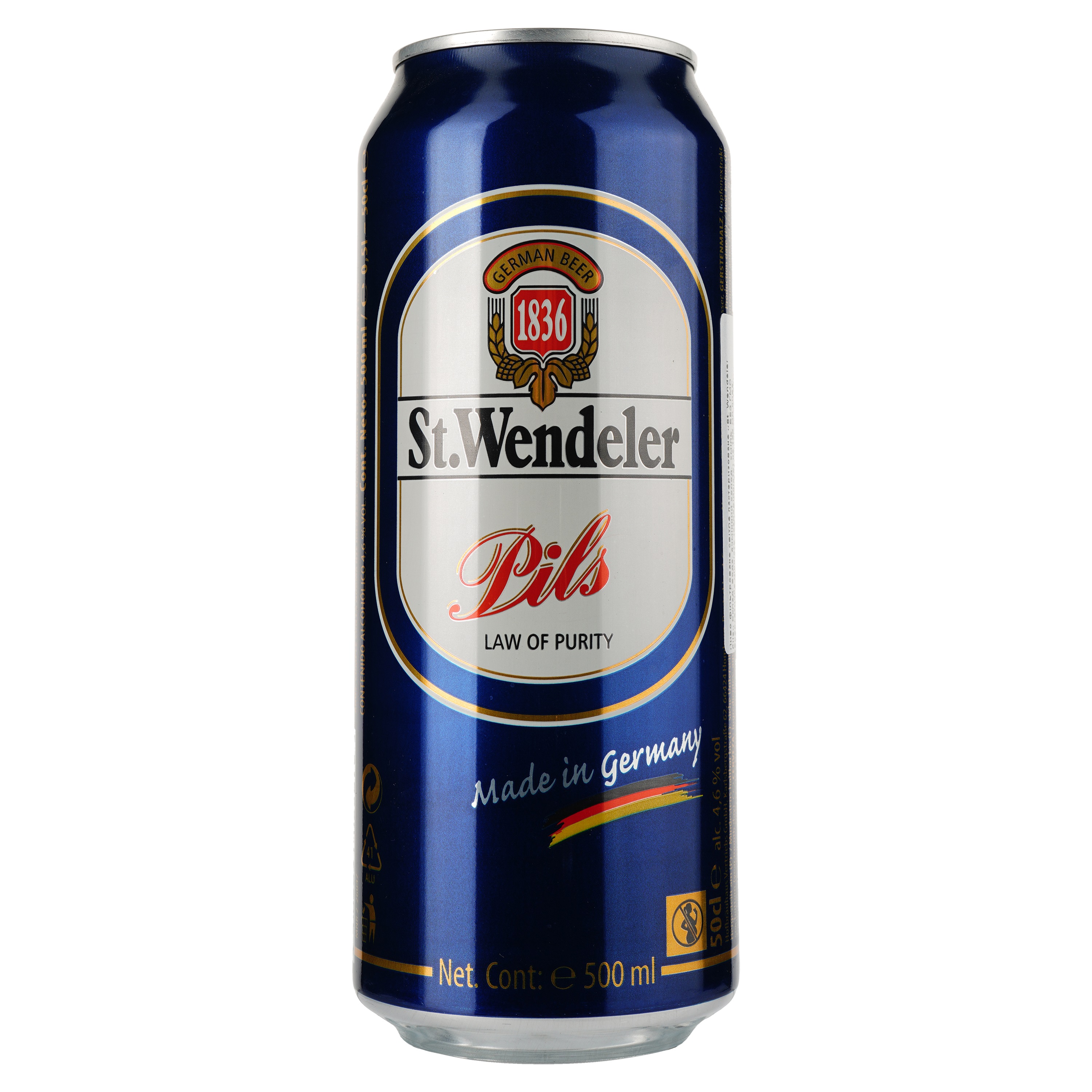 Пиво St.Wendeler Pils светлое, 4.6%, ж/б, 0.5 л - фото 1