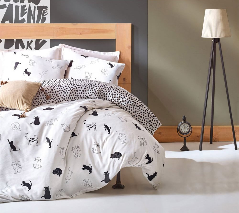Комплект постельного белья Eponj Home B&W Patte, ранфорс, евростандарт, белый с черным, 4 предмета (svt-2000022306621) - фото 2