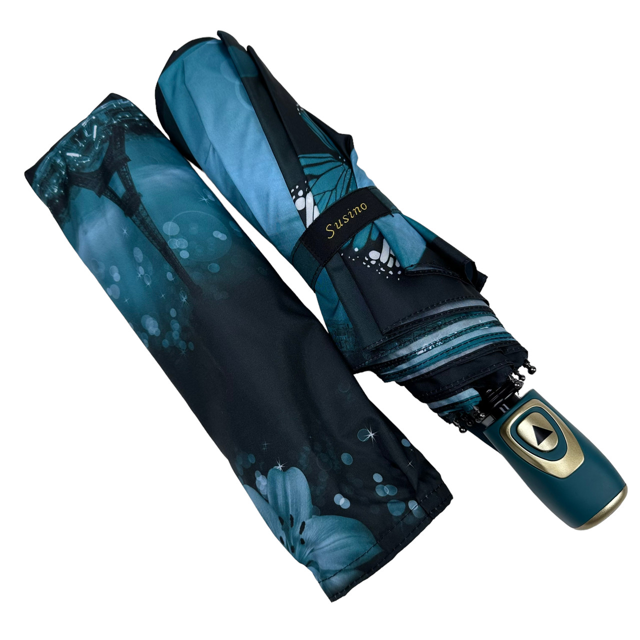 Женский складной зонтик полуавтомат Susino 101 см бирюзовый - фото 4