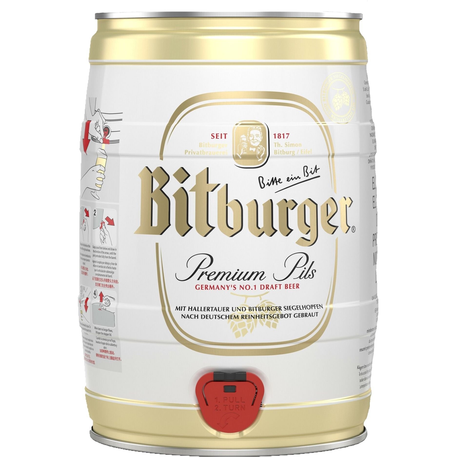 Пиво Bitburger Premium Pils светлое 4.8% 5 л - фото 1