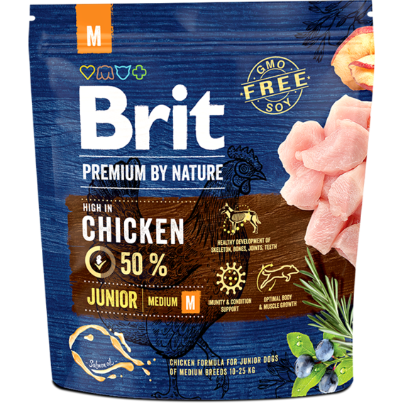 Сухой корм для щенков средних пород Brit Premium Dog Junior М, с курицей, 1 кг - фото 1
