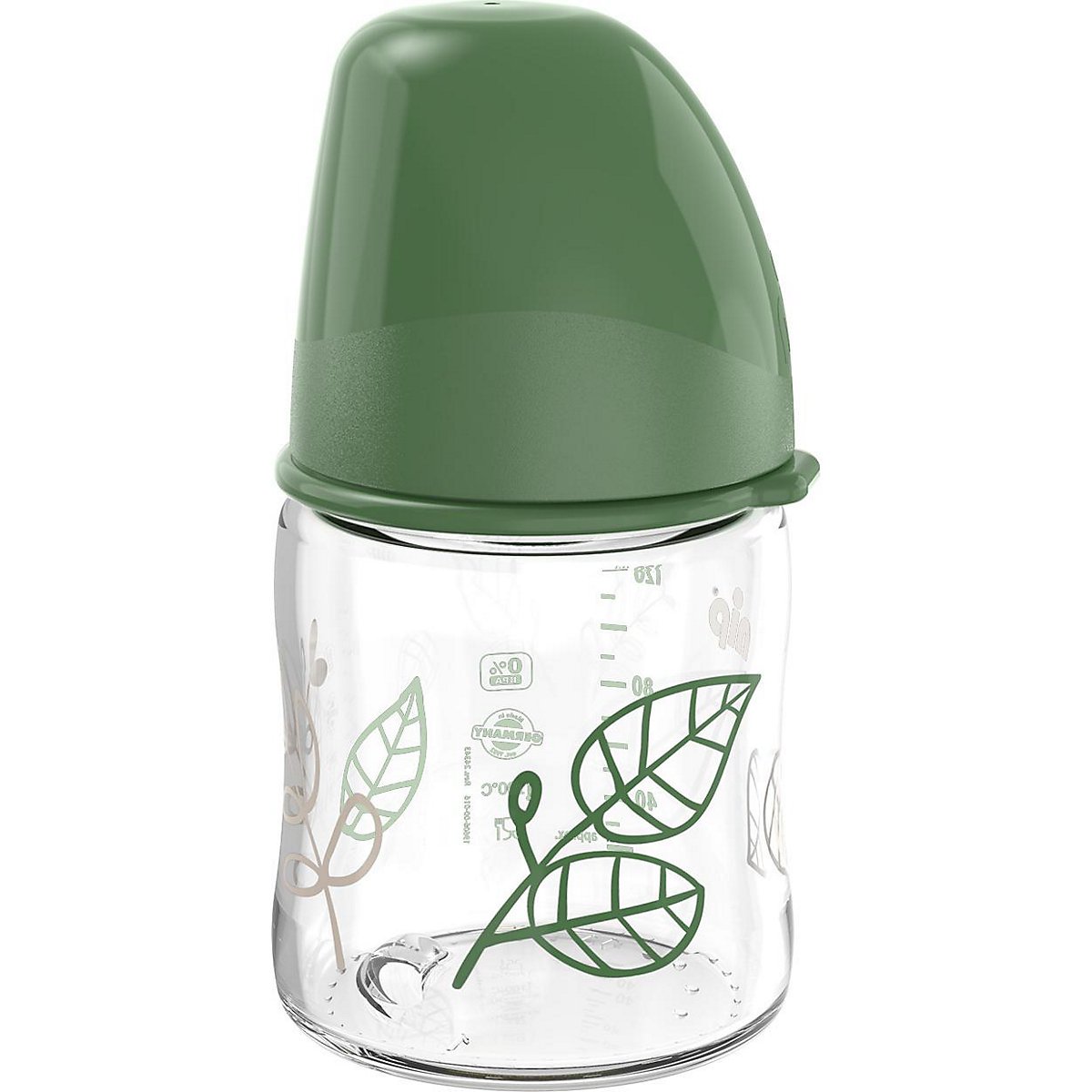 Скляна пляшка Nip Зелена серія Вишенька, з широкою горловиною, латекс, зелена, 120 мл (35115) - фото 1