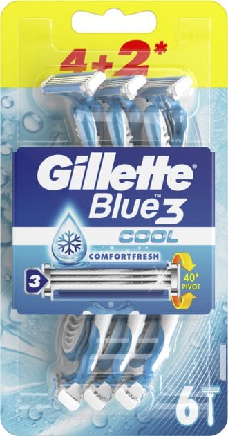 Одноразові станки для гоління Gillette Blue 3 Cool, чоловічі, 6 шт. - фото 1
