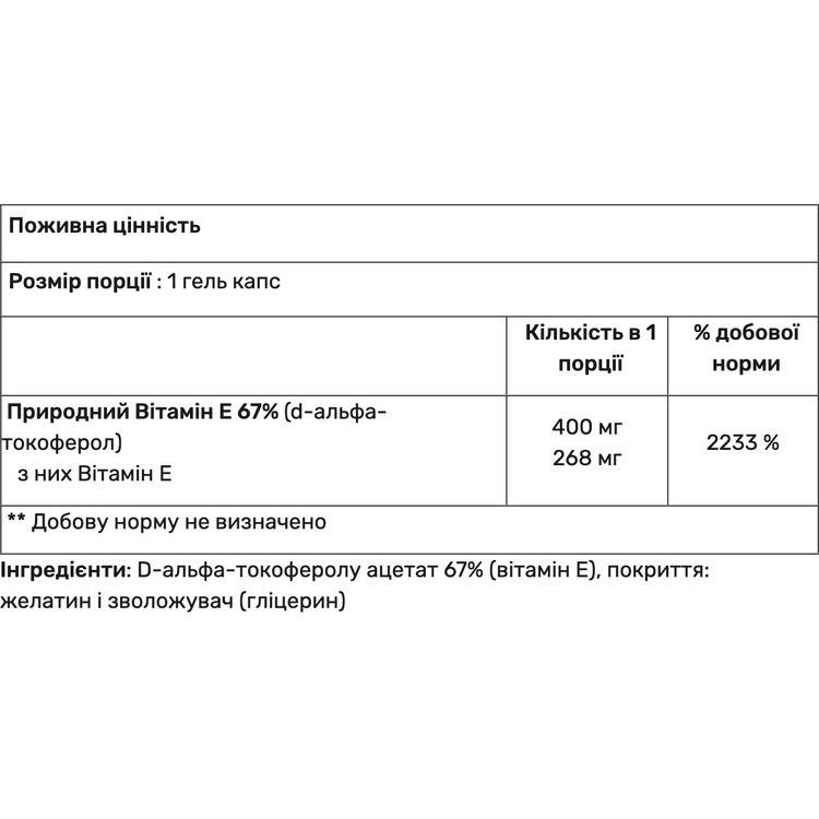 Вітамін Е Quamtrax Vitamin E 60 капсул - фото 2