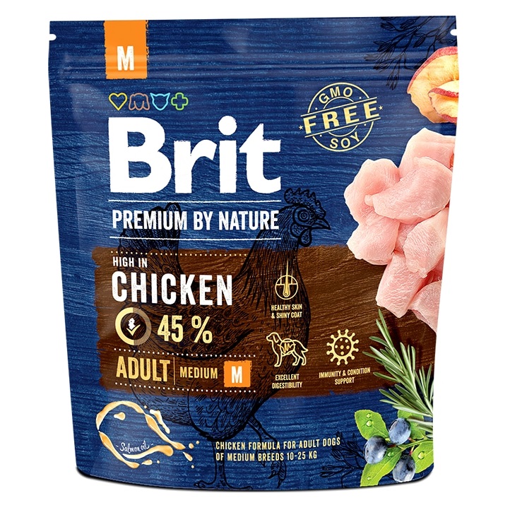 Сухой корм для собак средних пород Brit Premium Dog Adult М, с курицей, 1 кг - фото 1