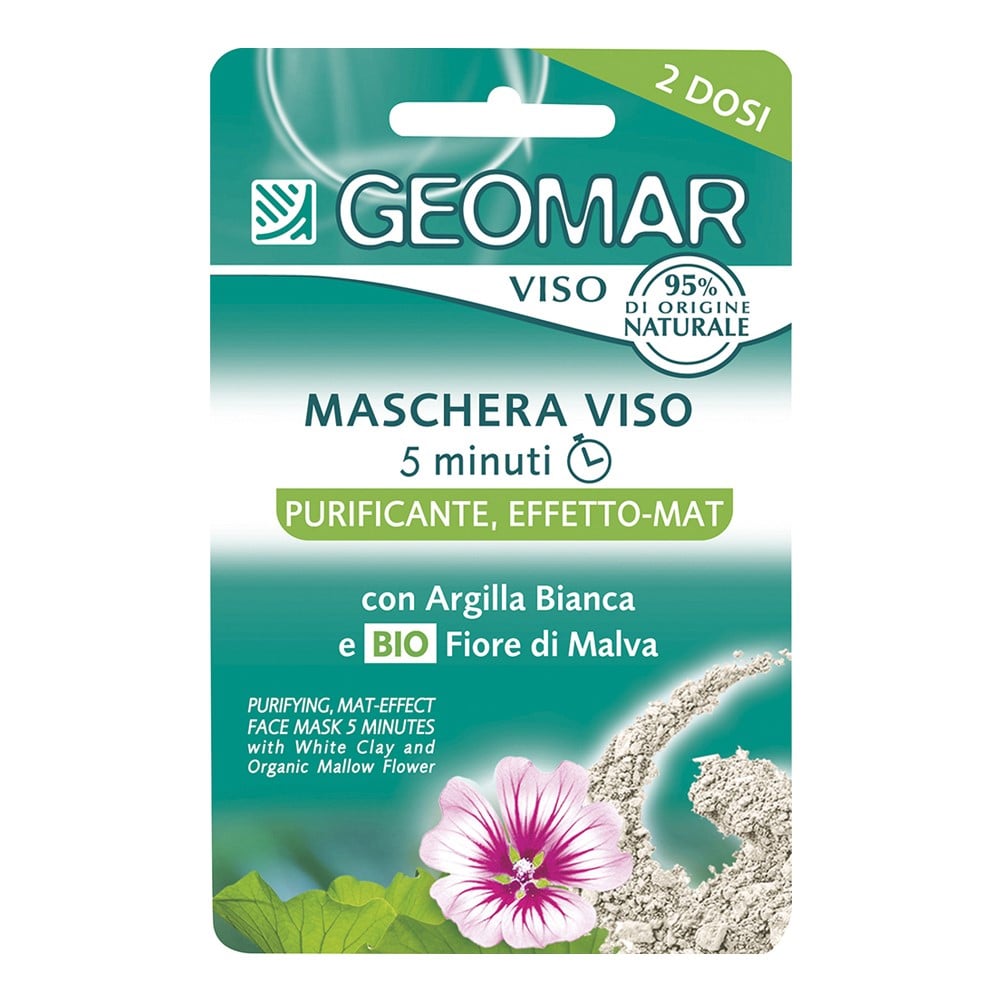 Маска для лица Geomar Face очищающая с матирующим эффектом, с белой глиной и органическими цветами Мальвы, 15 мл (24534) - фото 1
