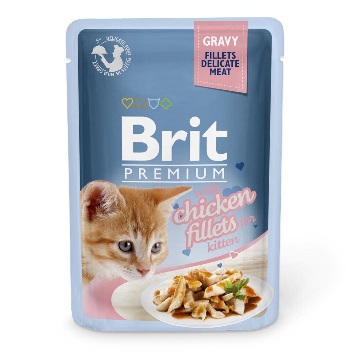 Вологий корм для кошенят Brit Premium Cat Chicken Fillets for Kitten Gravy, філе курки в соусі, 85 г - фото 1