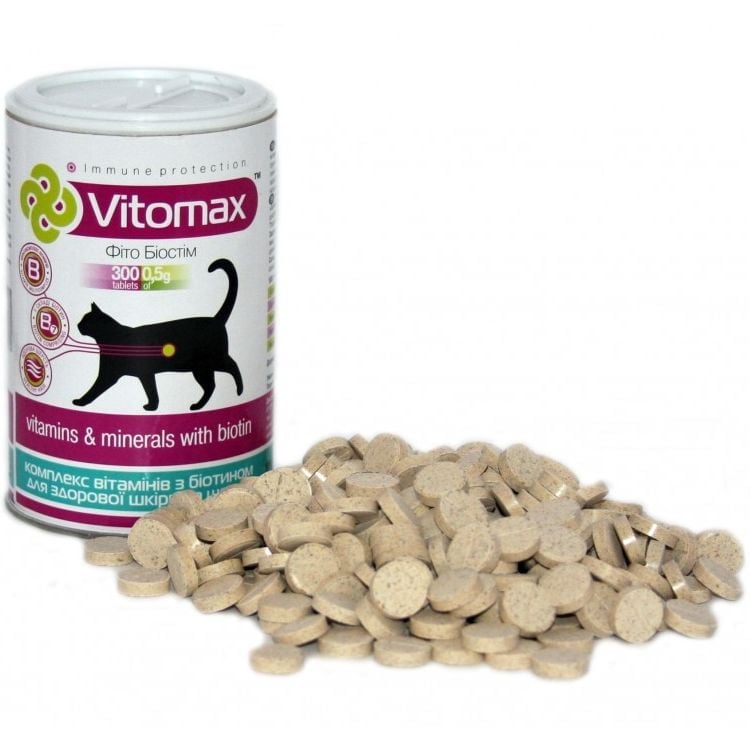 Вітаміни Vitomax з біотіном для здорової шкіри та шерсті для котів, 300 таблеток - фото 2