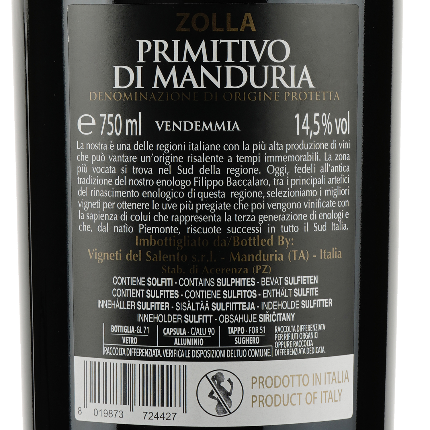 Вино Fantini Farnese Zolla Primitivo di Manduria, червоне, напівсухе, 14,5%, 0,75 л (8000017138962) - фото 3
