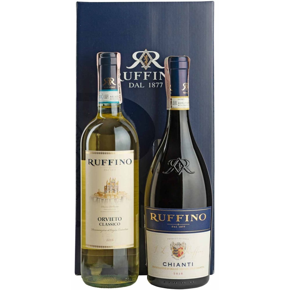 Набір вина Ruffino: вино Ruffino Chianti, червоне, сухе, 0,75 л + вино Ruffino Orvieto, біле, сухе, 0,75 л - фото 1