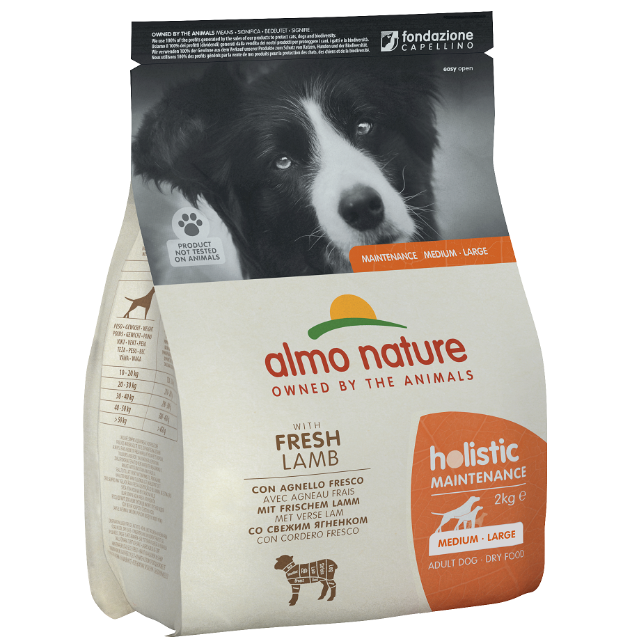 Сухой корм для взрослых собак средних и крупных пород Almo Nature Holistic Dog, M-L, со свежим ягненком, 2 кг (731) - фото 1
