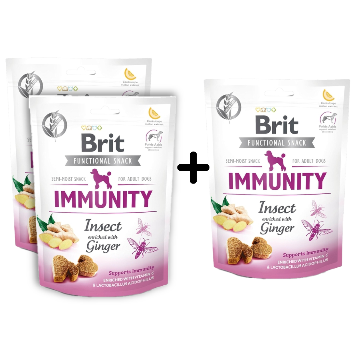 Набор: Беззерновое лакомство для собак Brit Care Immunity, насекомые с имбирем, 450 г (3 упаковки по 150 г) - фото 1