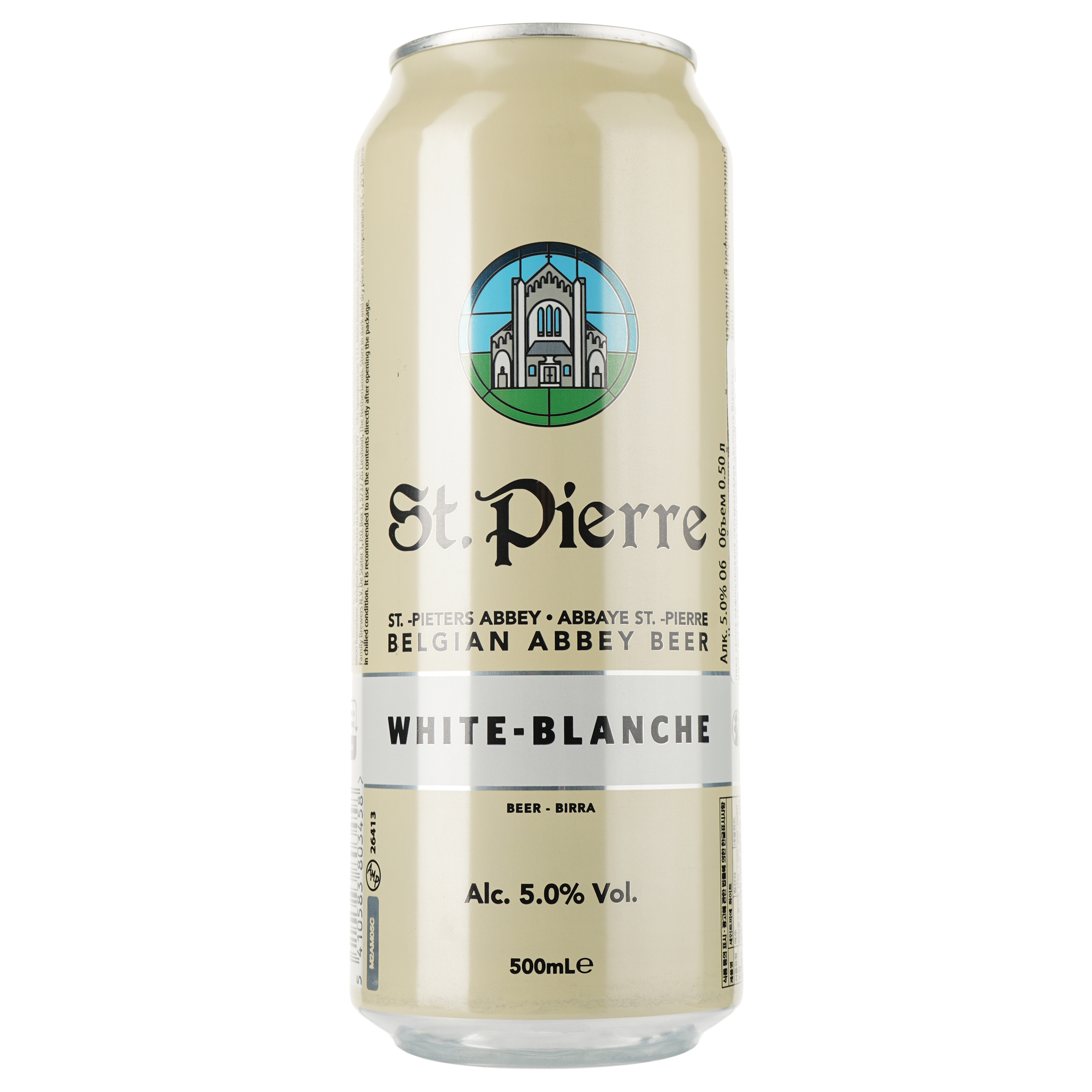 Пиво St. Pierre Blanche, светлое, нефильтрованное, 5%, ж/б, 0,5 л - фото 1