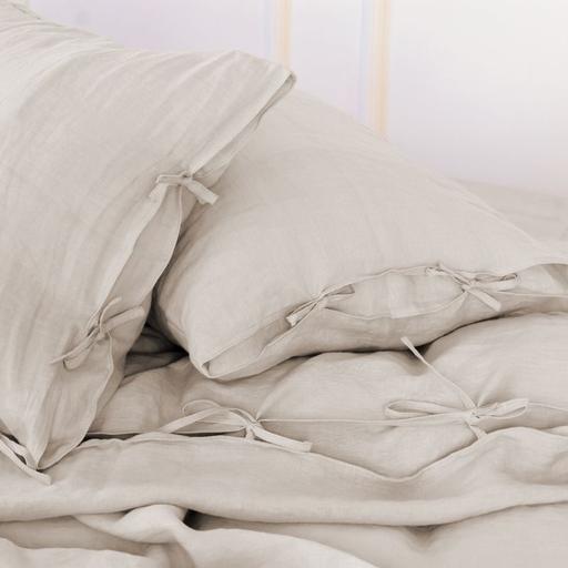 Комплект постельного белья MirSon Natural Linen Jasmine лен полуторный бежево-серый (2200008269036) - фото 4