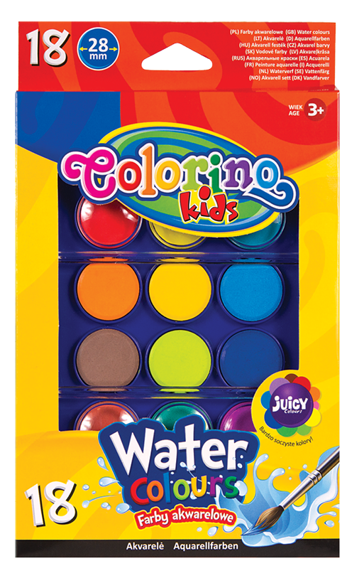 Фарби акварельні Colorino, великі таблетки, з пензликом, 18 кольорів (54737PTR) - фото 1