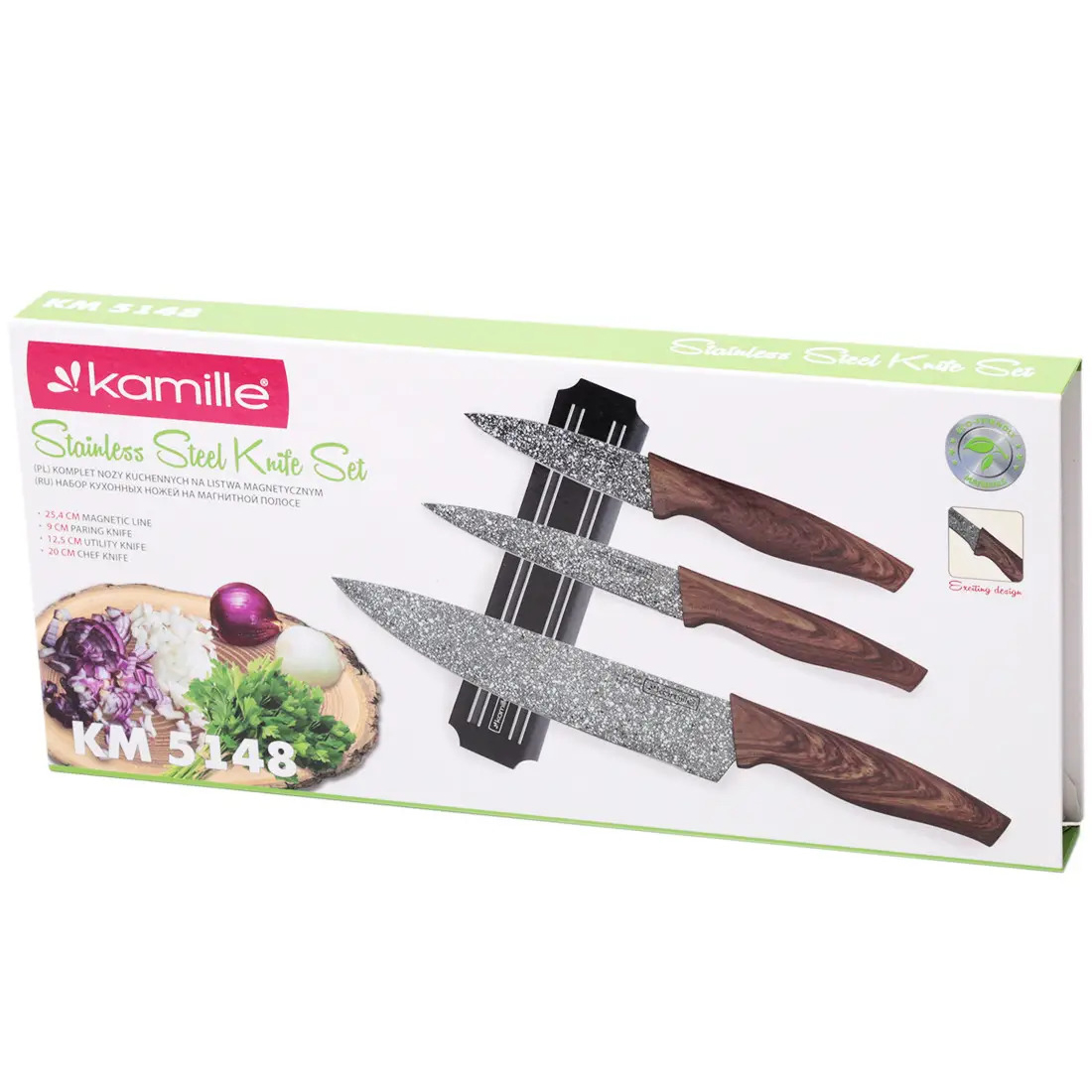 Набір кухонних ножів Kamille: 3 ножі + магнітний тримач 5148 (KM-5148) - фото 4